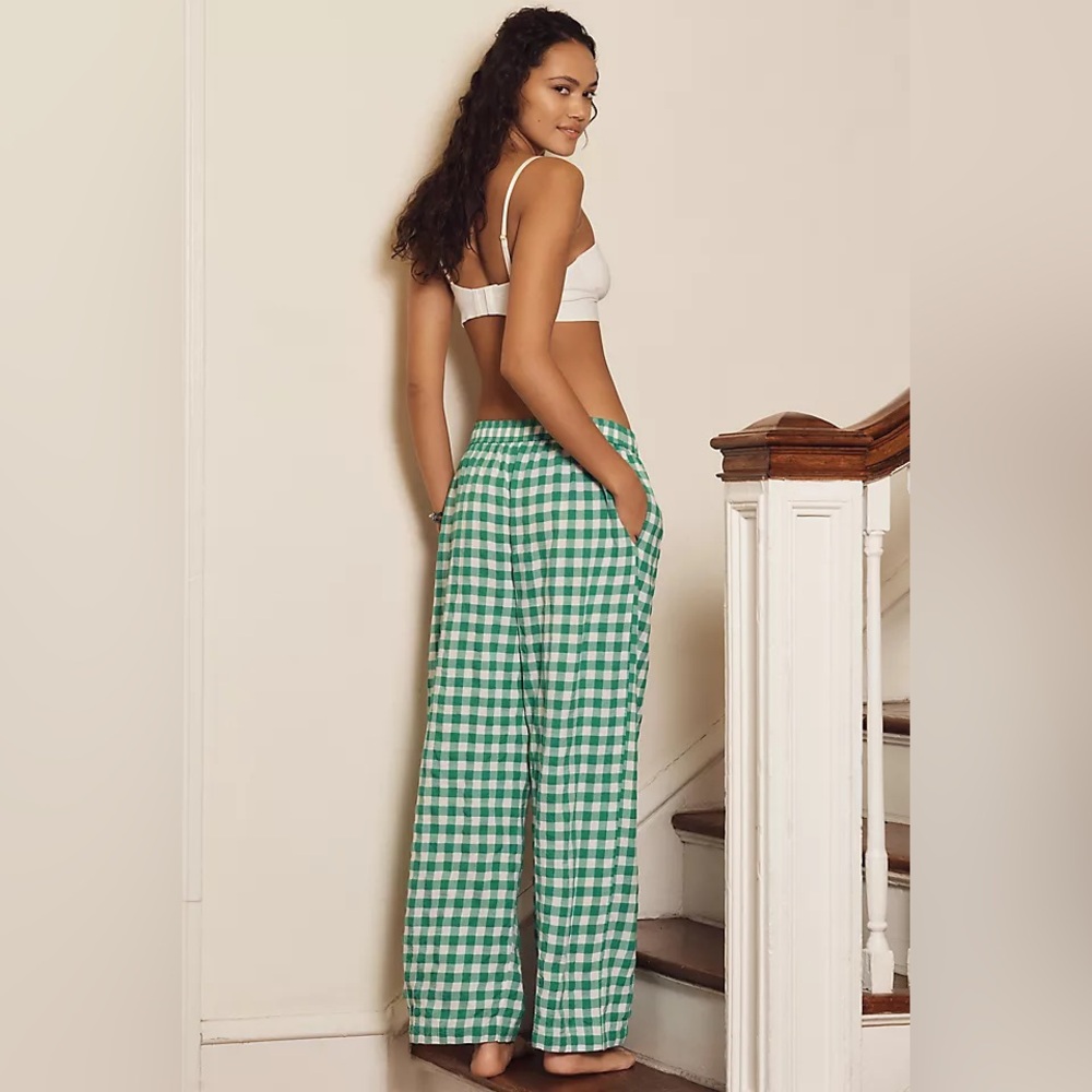 Green and White Checkered Gangnam cotton pants